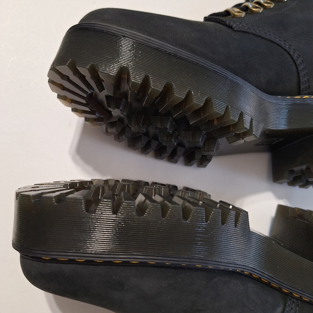 💎NWOB Dr. Martens "Leona" Black Suede Combat Heeled Boots - Picture 5 of 16